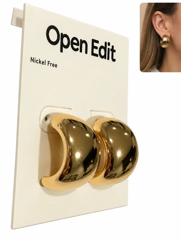 Nordstrom open edit statement Gold Chunky half Hoop Earrings new gift office - Image 2