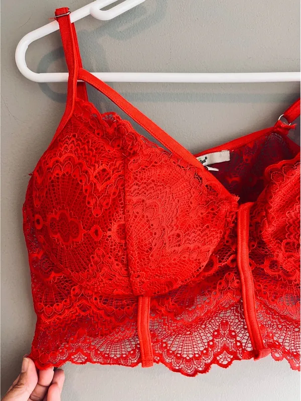 Papaya Red Sexy Lace Bra Size Large - Image 3