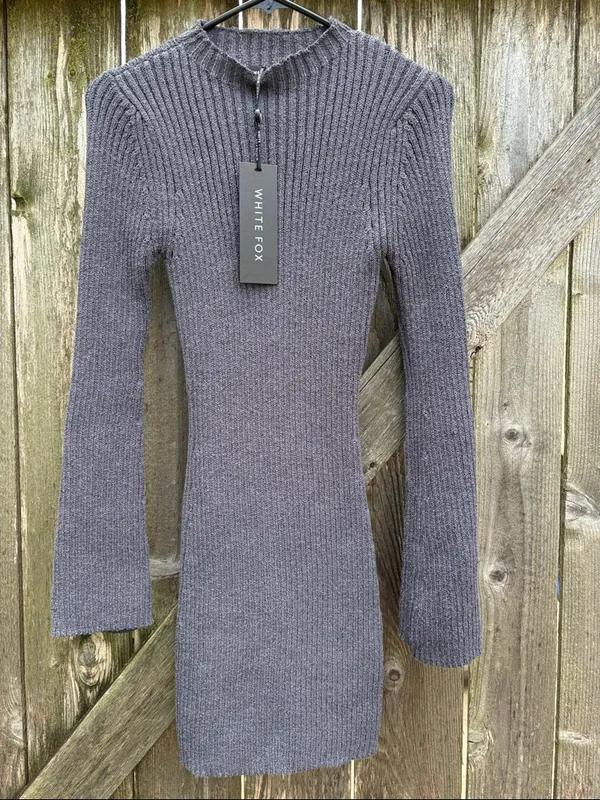 NWT White Fox Get On Down Ribbed Knit Dress Charcoal Size Medium - Image 2