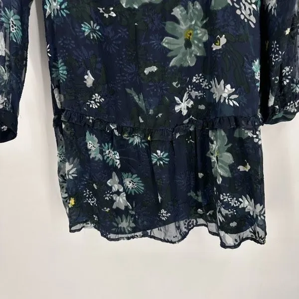 Ann Taylor Loft Navy Blue Winter Garden Floral Flounce Dress Size S‎ Feminine - Image 8