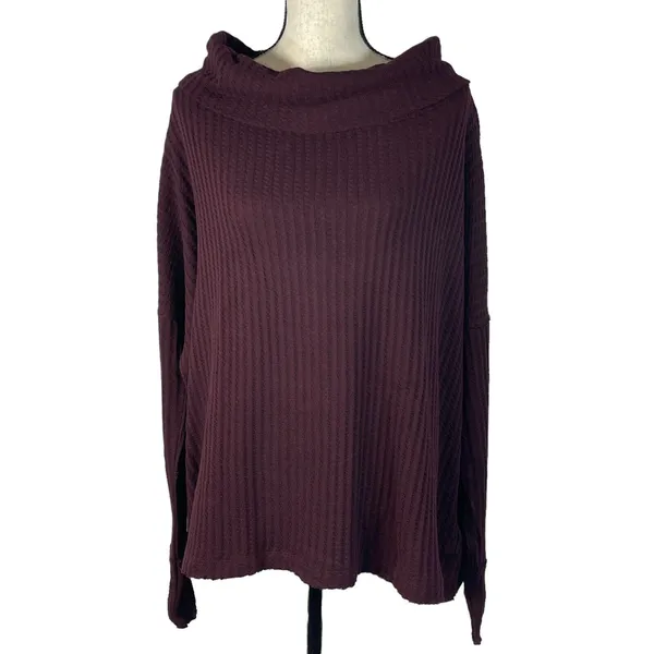 Free People Small Thermal Top Juicy Cowl Neck Split Back Long Sleeve Date Night - Image 3