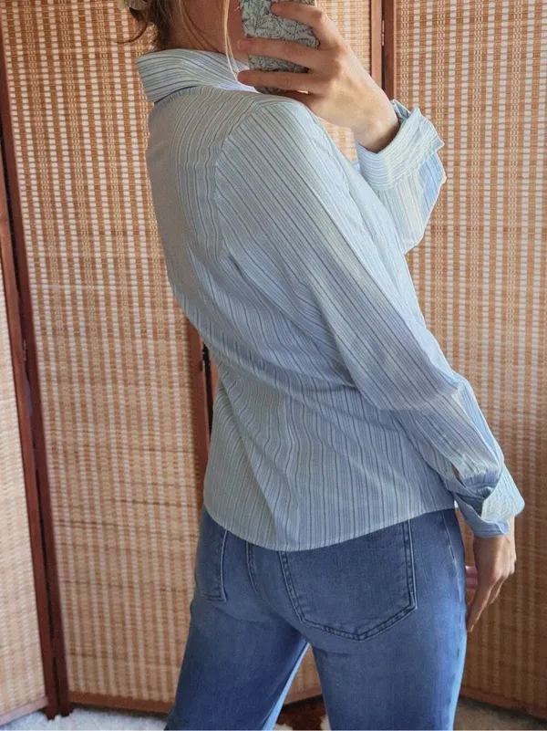 Faconnable Blue Stripe Tailored Shirt Size S Blue - Image 2
