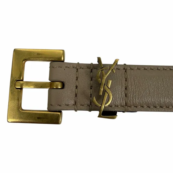 Saint Laurent Cassandre Logo Belt Square Buckle Leather Beige Size 90/36 - Image 8