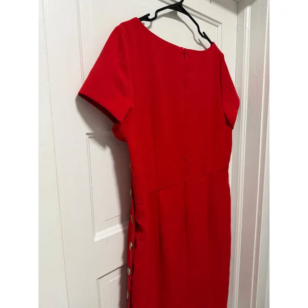 Ann Taylor plus size Red Side Button Sheath Dress Short Sleeve Scoop Neck Lined‎ - Image 8