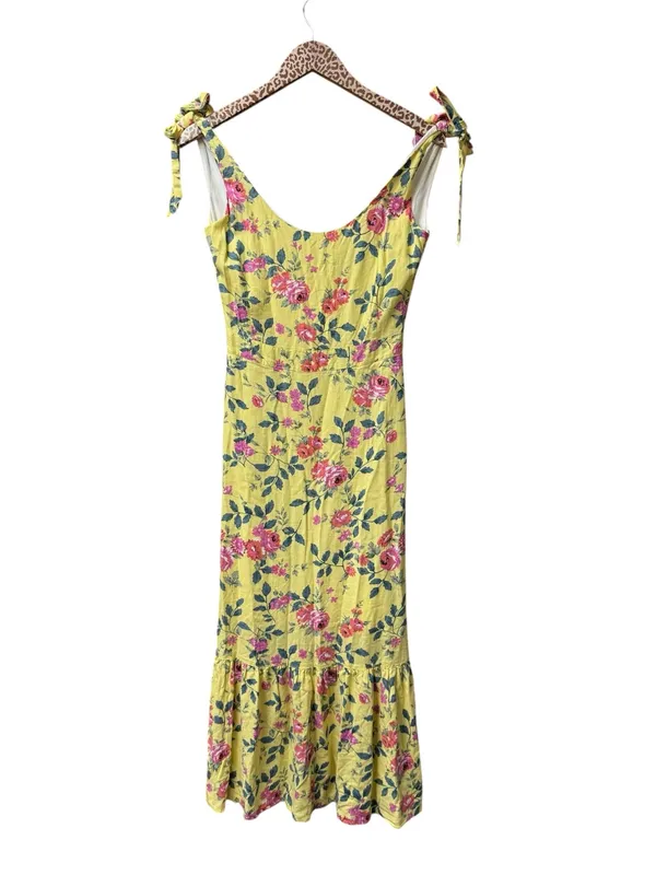 Kiel James Patrick Flower Garden Sleeveless Midi Dress Linen Blend Yellow 0 - Image 2