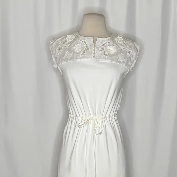 SEE BY CHLOÉ White Embroidered Lace Cutwork Yoked Knit Dress Solid Size Small - Image 3