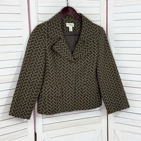 Ann Taylor Loft‎ Blazer Women 2 Brown Herringbone Tile Geometric Print Jacket - Image 8