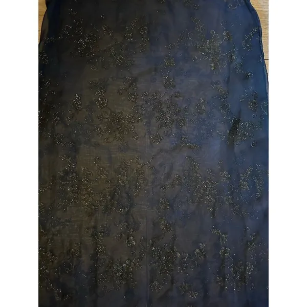 Vintage Dress Navy Black Shimmer floral Sheer Midi Size 14 1/2 Whimsy Fairy Goth - Image 4