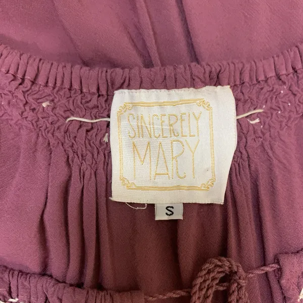 Sincerely Mary Boho Peasant Top Embroidered 3/4 Sleeve Tunic Blouse Purple Small - Image 6