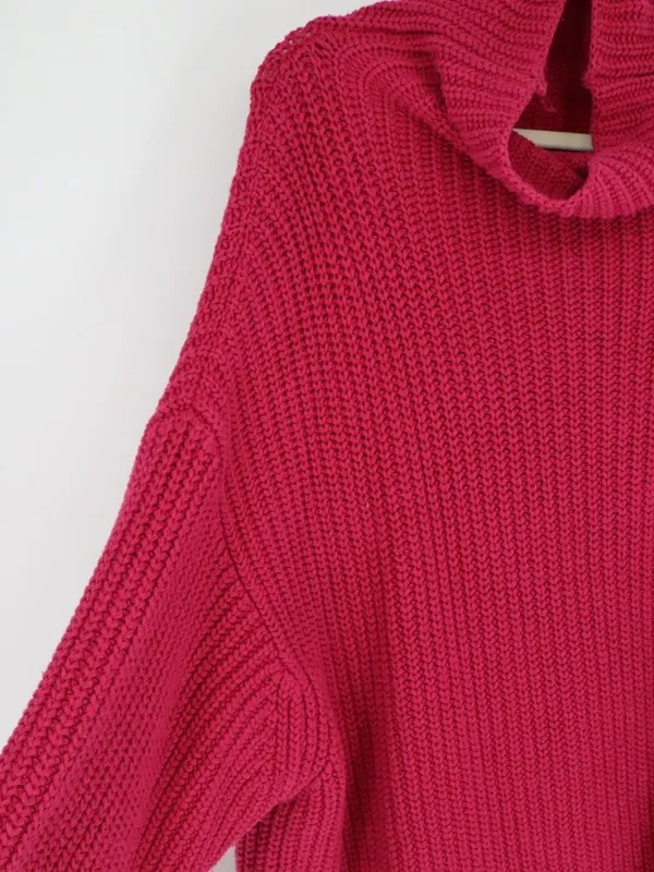 Free People Oversized Cowl Neck Sweater Fuchsia Pink Chunky Knit Slouchy Medium - Image 7