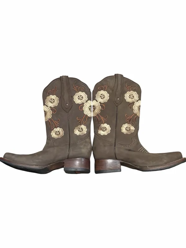 Tronco Viejo Brown Embroidered Floral Square Toe Cowgirl Cowboy Boots Size 7 - Image 7
