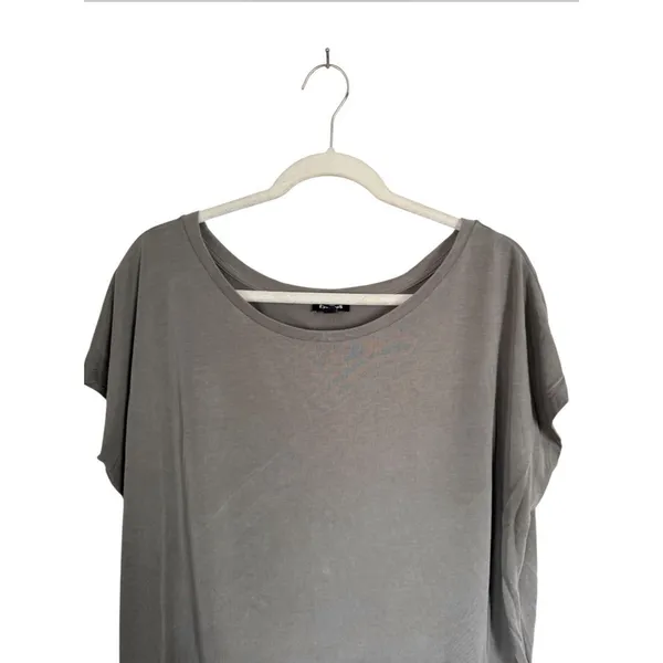 Express Women Sz Large Gray Green Boxy Shirt Top Pullover Cap Sleeve Scoop Neck - Image 2