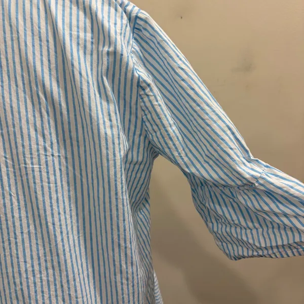 Addison Bay Blue White Striped Tiered Mini Sun Shirt Dress Cotton Poplin Medium - Image 10