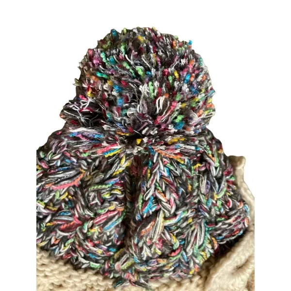 Cute Winter Beanie Pom Pom Tie Used Womens One Size - Image 11