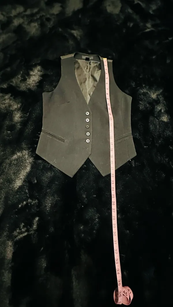 H&M Black Tailored Vest Waistcoat Size US 4 EUR 34 Button Front Adjustable Back Classic Fit - Image 3