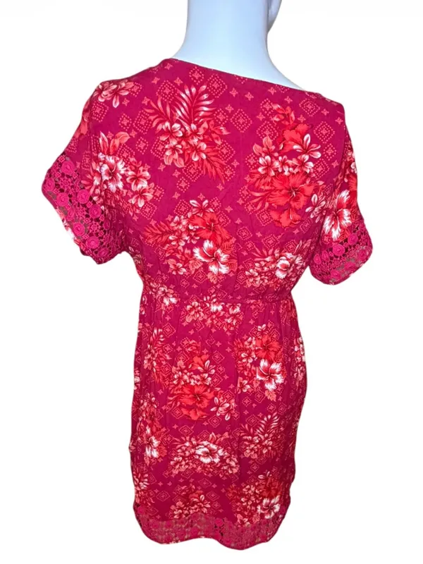 Pink Rose Red Floral V-Neck Mini Dress - Image 6