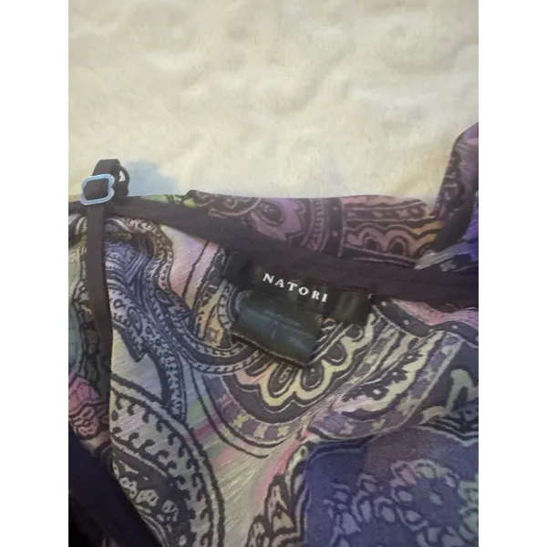 Natori Slip Dress Chemise Spaghetti Straps Purple Paisley Multicolor Midi Size L - Image 15