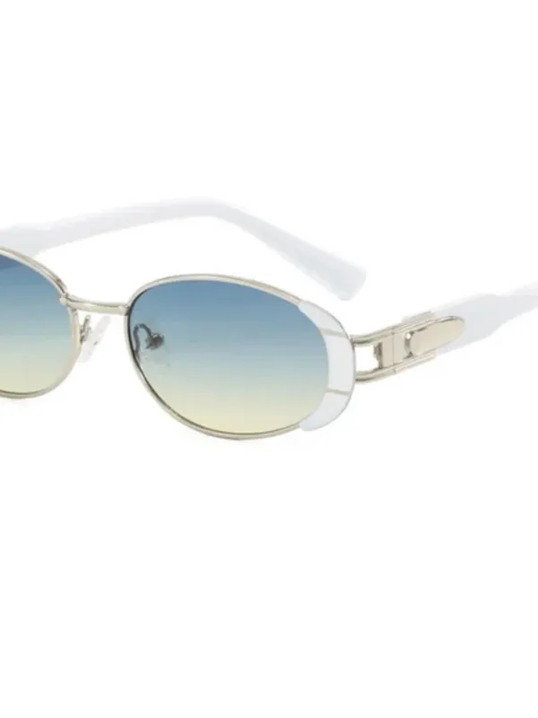 Amazon white silver oval retro Frame Gradient Blue  Sunglasses - Image 2