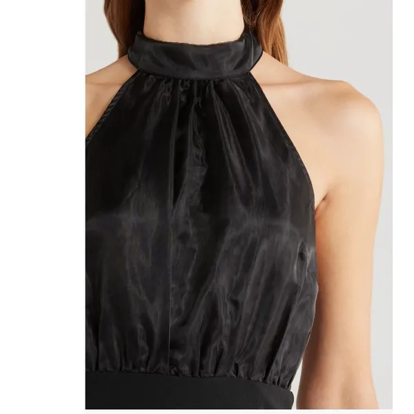 Lulus Organza & Crepe Halter Gown Dress,‎ Cocktail Party Black, Size Large, NWT - Image 6