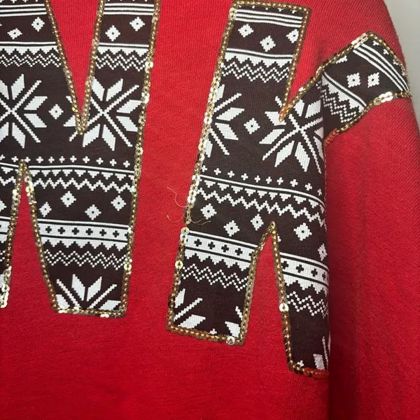 PINK - Victoria's Secret VS Pink Red Fair Isle Sequin Varsity Crew - Image 7