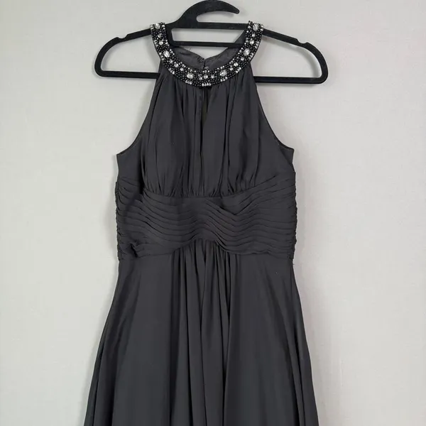 Eliza J. sz‎ 6 black rhinestone studded halter gown dress - Image 2