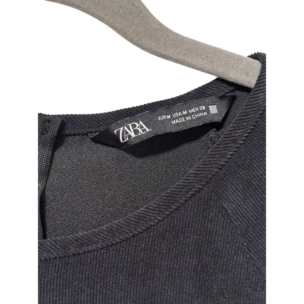 Zara Women’s Black Faux Suede Shift Dress Balloon Sleeve Back Zip Size Medium - Image 3