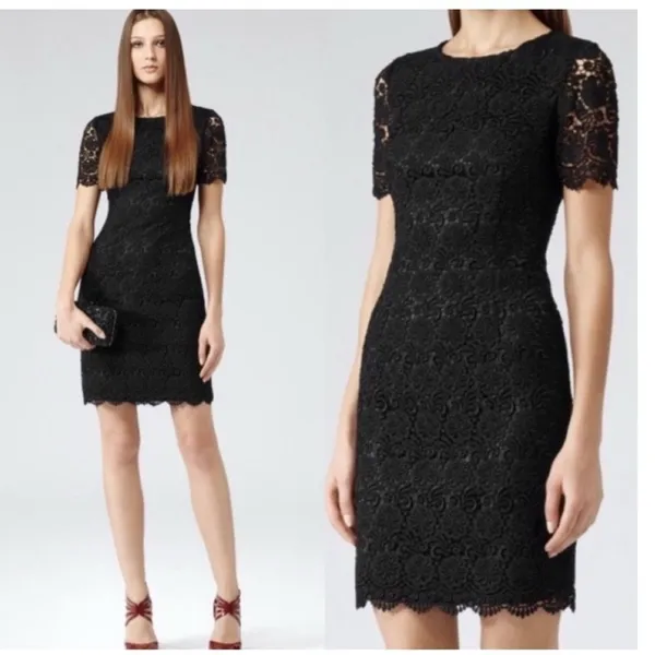 Reiss Swift Guipure Lace Short Sleeve Cocktail Shift Mini Dress Women's‎ 0 Black - Image 7