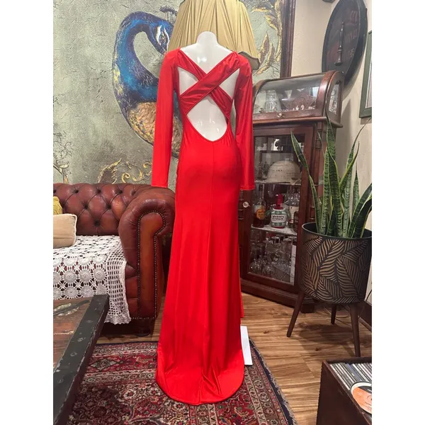 Women's Unbranded Red Long Sleeve Open Back Maxi Dress S - Image 4