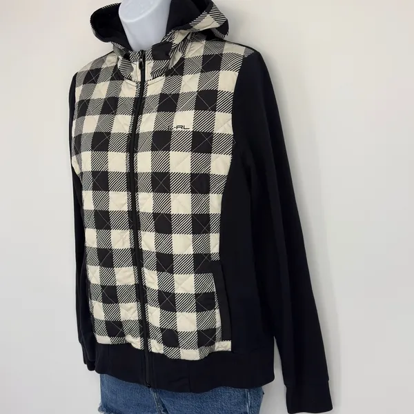 LRL Lauren Active Ralph Lauren Quilted Plaid Full Zip Hoodie Jacket‎ Women LG - Image 2