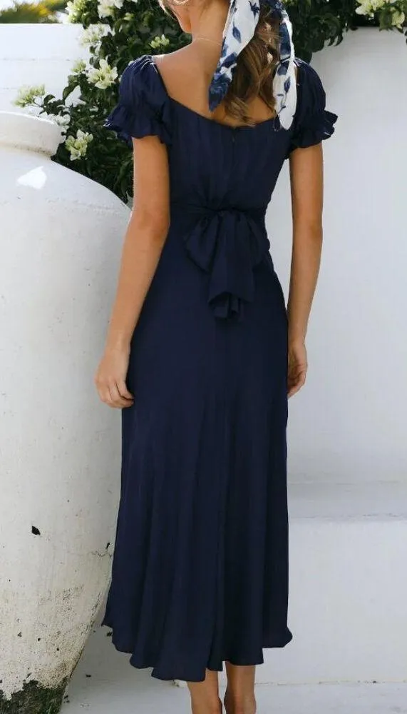 HELLO MOLLY (NWT) Sky Child Ruched Puff Sleeve Maxi Dress Navy, Size XS/2 - Image 3