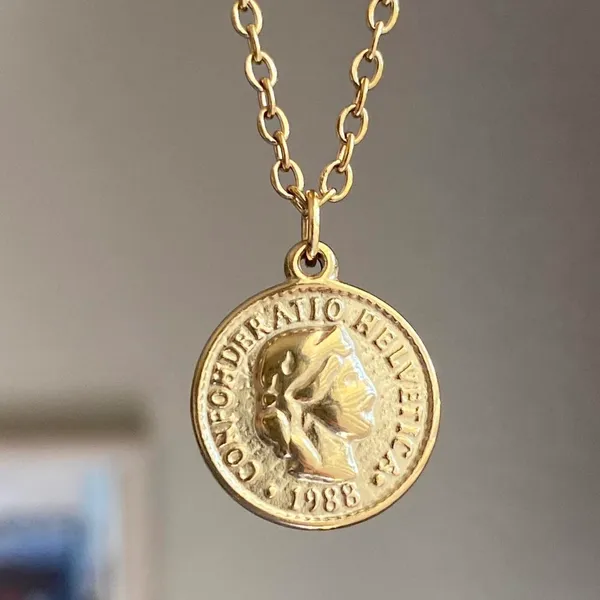 Handmade fully gold tone stainless steel antique vintage chic style coin necklace✨ - Image 3