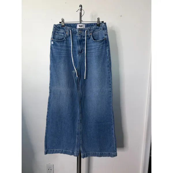 PAIGE Zoey Wide Leg Jeans Blue Coastline Drawstring High Rise 26 - Image 2