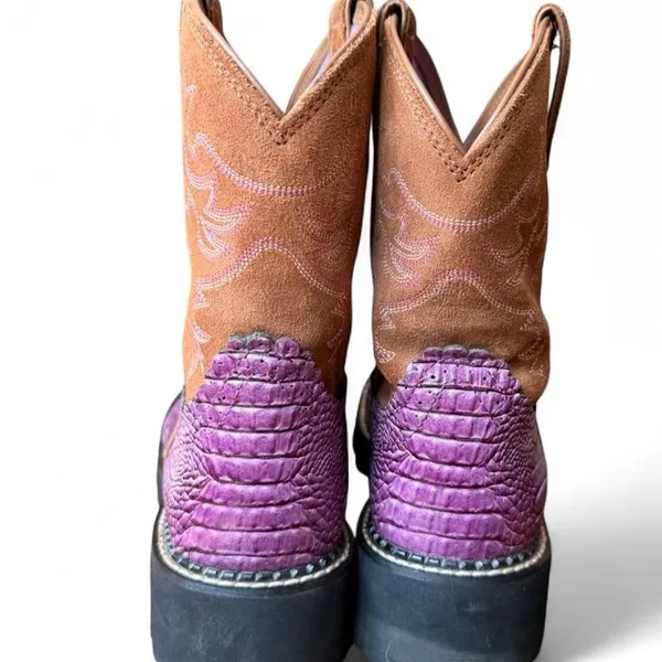 Ariat Fatbaby Western Boots Women’s 10 Purple Croc Print Brown Suede 10014042 - Image 7
