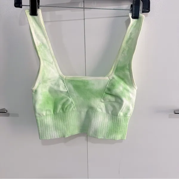 Free People Movement Good Karma Crop Top XS Green Tie Dye Seamless Yoga Bra - Image 4