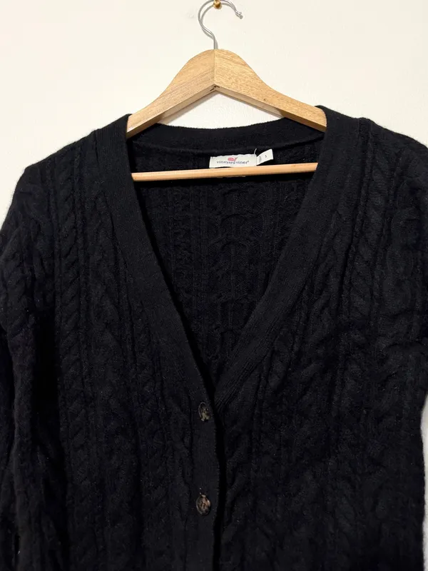 Vineyard Vines Cable Knit Cashmere Cardigan Sweater Size Small Black - Image 4