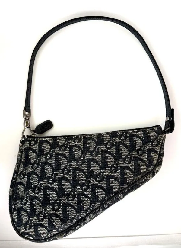 Christian Dior Vintage Saddle Bag in Black Logo Denim - Image 2