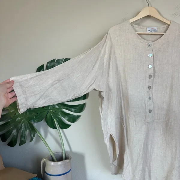 La. Fixsun Linen Button Henley Tunic Tan Size XL - Image 4