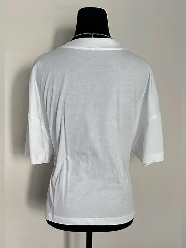 Maeve White Boxy Crop Tee with Lime Green Emblem 100% Cotton - Image 3