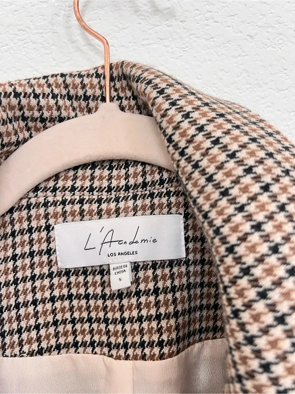 NWOT L'Academie Brown Houndstooth Coat Women's Small Button Front Tailored - Image 7