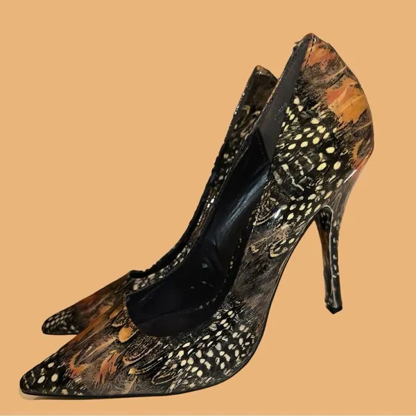 Modern Vice leather cute dark peacock design pointy toe heels! - Image 3