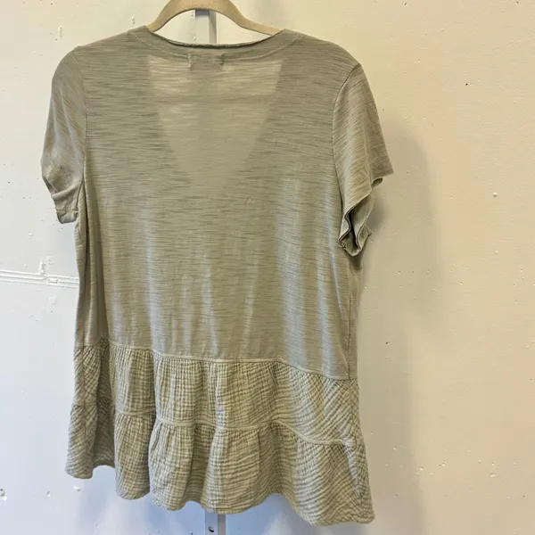 Altar'd State Sage Green V-Neck Tiered Peplum Mixed Media Gauze Top T-shirt Lg - Image 2