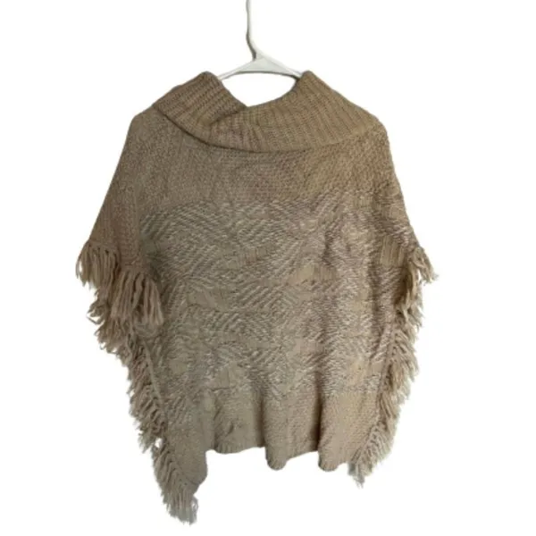 Lucky Brand wool blend fringed poncho sweater XS/S Textured Lagenlook Cozy Chic - Image 3