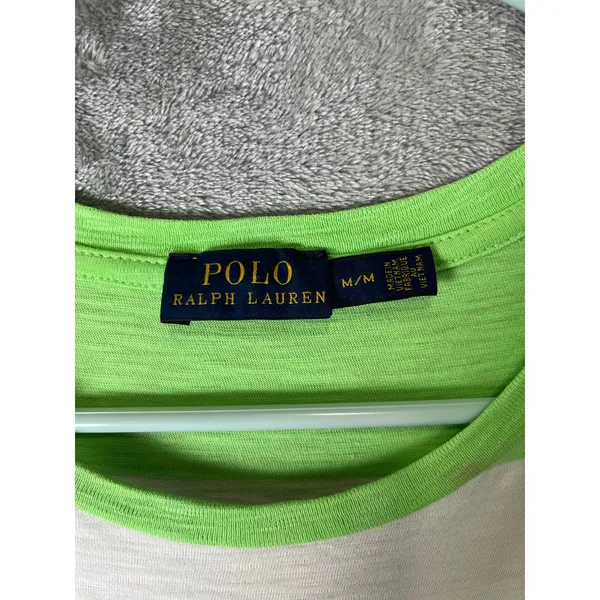 Polo Ralph Lauren Stripe T Shirt Dress Neon‎ Green White Pocket Women's Medium - Image 5