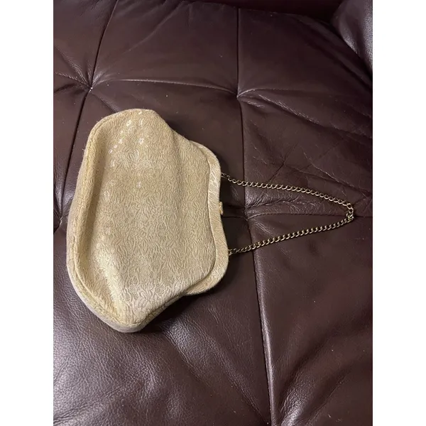 Gold Brocade Evening Bag Floral Frame Clutch Chain Handle Formal Purse VTG - Image 5