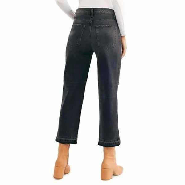 Free People Lita Black Distressed Straight Leg Jeans 26‎ - Image 3