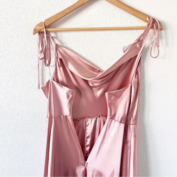Ladivine Satin Dusty Pink Formal Evening Cocktail High Slit Maxi Gown - Image 7