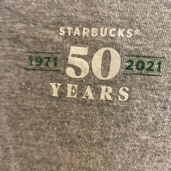Starbucks Gray T Shirt S 32” Small 50th Anniversary 1971 2021 Employee Issued - Image 5