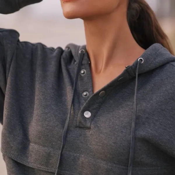 Anthropologie Daily Practice Henley Boxy Oversized Cropped Hooded Sweatshirt xs - Image 2