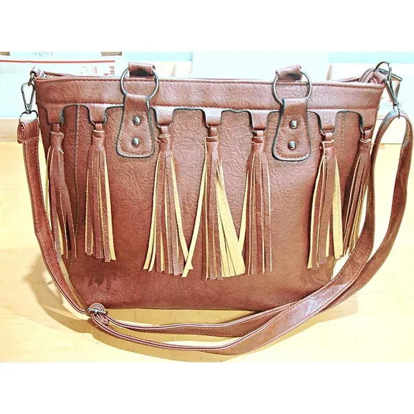 Source Unknown Brown Western Leather Tassle Fringe Front Adjustable Strap Shoulder Bag Cowgirl - Image 4