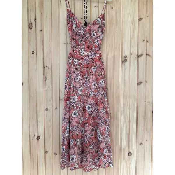 NWT Lulus Ties With You Rose Pink Floral Print Tie-Back Midi Dress Resort Sz XS - Image 2